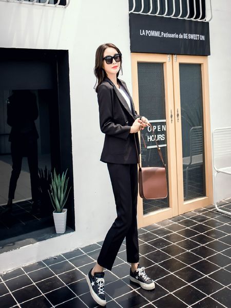 real s2019 han fan fashion casual spring and autumn suit suit wild thin trousers temperament casual two-piece, White;black
real s2019 han fan fashion casual spring and autumn suit suit wild thin trousers temperament casual two-piece, White;black