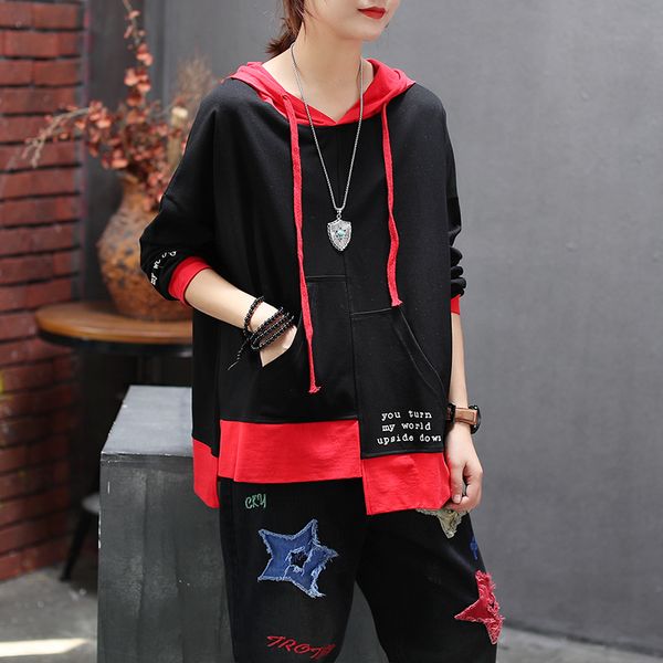 autumn hoodies women retro loose large size pullovers 2019 new ladies hooded spliced embroidery casual all-match hoodies, Black
autumn hoodies women retro loose large size pullovers 2019 new ladies hooded spliced embroidery casual all-match hoodies, Black