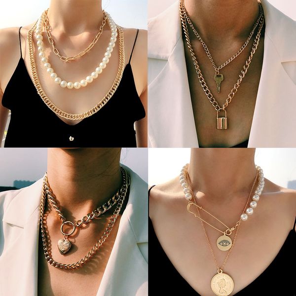 jjfoucs 2019 fashion gold color multilayer chain pearl necklace vintage carved portrait coin pendants necklaces for women bijoux, Silver
jjfoucs 2019 fashion gold color multilayer chain pearl necklace vintage carved portrait coin pendants necklaces for women bijoux, Silver
