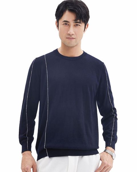 zhili mens knit lines round neck thin sweater, White;black
zhili mens knit lines round neck thin sweater, White;black