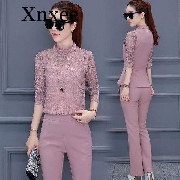 women's suits & blazers 3 piece set ladies trouser suit fall spring +lace shirt +pencil pants elegant office female, White;black
women's suits & blazers 3 piece set ladies trouser suit fall spring +lace shirt +pencil pants elegant office female, White;black
