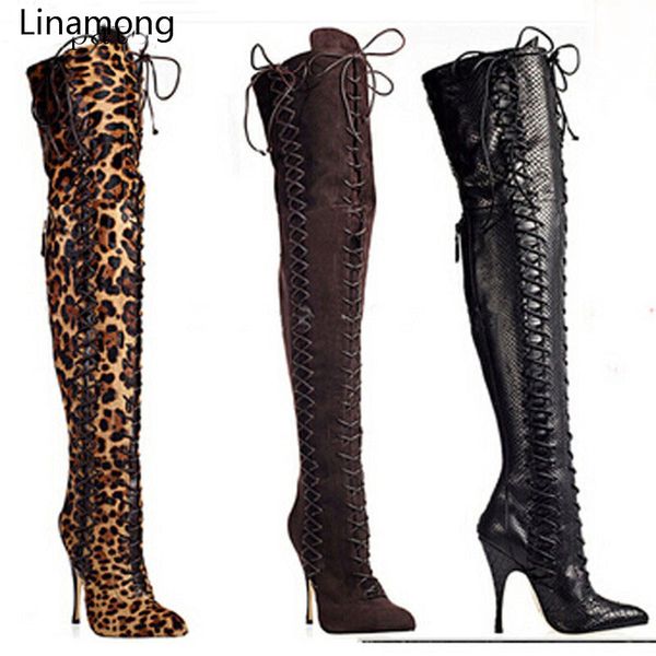 selling suede leather leopard printed over the knee long boots woman lace up gladiator winter boots, Black
selling suede leather leopard printed over the knee long boots woman lace up gladiator winter boots, Black