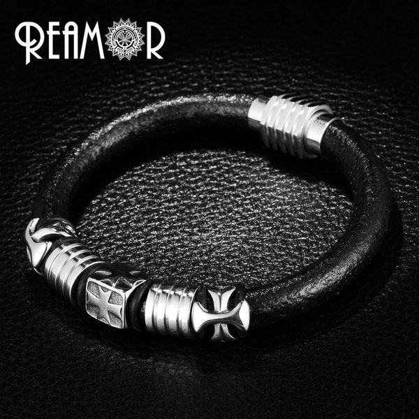 reamor punk style black leather rope bracelet men 316l stainless steel cross bracelets & bangles with magnet clasp male jewelry sh190727, Golden;silver
reamor punk style black leather rope bracelet men 316l stainless steel cross bracelets & bangles with magnet clasp male jewelry sh190727, Golden;silver