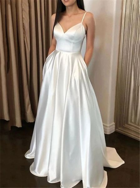 simple long stain wedding dresses with pockets 2020 spaghetti strap sleeveless modest bridal gowns vestidos de noiva custom cheap, White
simple long stain wedding dresses with pockets 2020 spaghetti strap sleeveless modest bridal gowns vestidos de noiva custom cheap, White