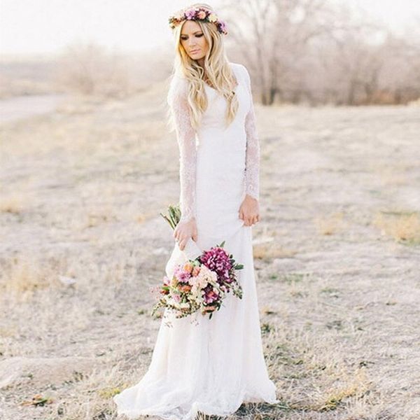 2019 bohemian lace wedding dress sheath v-neck long sleeves sweep train beach garden chic bridal dresses for winter fall uk style, White
2019 bohemian lace wedding dress sheath v-neck long sleeves sweep train beach garden chic bridal dresses for winter fall uk style, White
