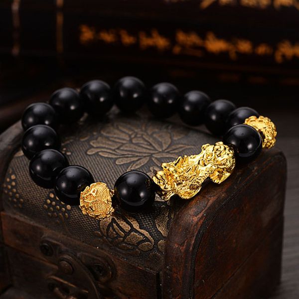 new sale obsidian stone beaded bracelet with golden pixiu charms pendant for men buddhist jewelry, Black
new sale obsidian stone beaded bracelet with golden pixiu charms pendant for men buddhist jewelry, Black