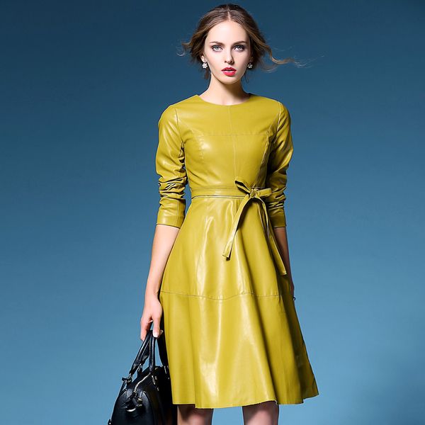 europe style new spring women dress pu leather long sleeve high waist brand clothing office dress vestido feminino greeh, Black;gray
europe style new spring women dress pu leather long sleeve high waist brand clothing office dress vestido feminino greeh, Black;gray