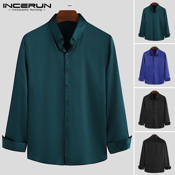 fashion men dress shirt brand 2020 silk satin formal blouse lapel long sleeve solid business shirts men social camisa incerun, White;black
fashion men dress shirt brand 2020 silk satin formal blouse lapel long sleeve solid business shirts men social camisa incerun, White;black