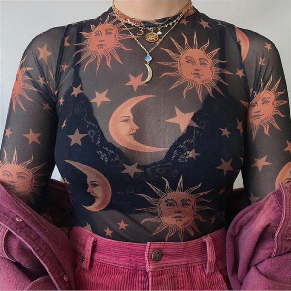 2019 Spring New Transparent Mesh Sexy T-Shirt Women Sun Moon Printed Crew Neck Long Sleeve Brand design Shirt Women Basic Casual Tee Tops
2019 Spring New Transparent Mesh Sexy T-Shirt Women Sun Moon Printed Crew Neck Long Sleeve Brand design Shirt Women Basic Casual Tee Tops