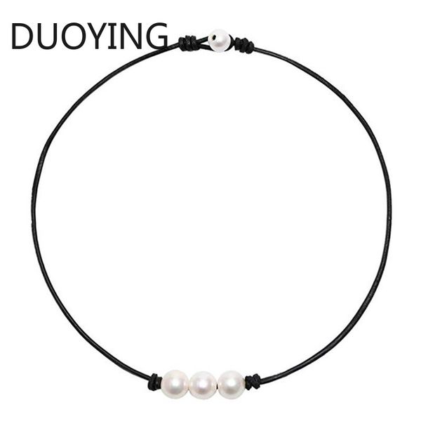 new fashion white 3 cultured freshwater pearls choker necklace on genuine leather cord knotted necklace handmade jewelry, Golden;silver
new fashion white 3 cultured freshwater pearls choker necklace on genuine leather cord knotted necklace handmade jewelry, Golden;silver