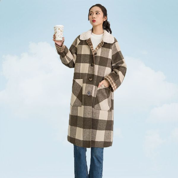 winter single-breasted women wool woolen coat medium long retro lattice slim-type jacket fashion elegant female overcoat ss730, Black
winter single-breasted women wool woolen coat medium long retro lattice slim-type jacket fashion elegant female overcoat ss730, Black
