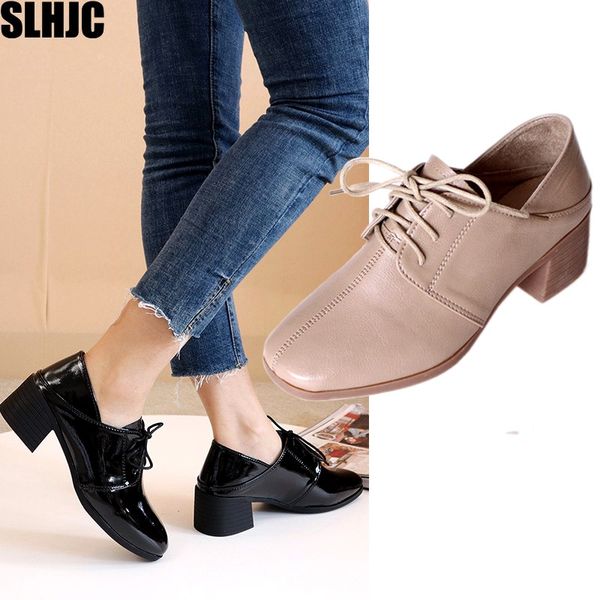 slhjc autumn leather pumps med square heel square toe lace up casual retro shoes women work heels 5 cm, Black
slhjc autumn leather pumps med square heel square toe lace up casual retro shoes women work heels 5 cm, Black