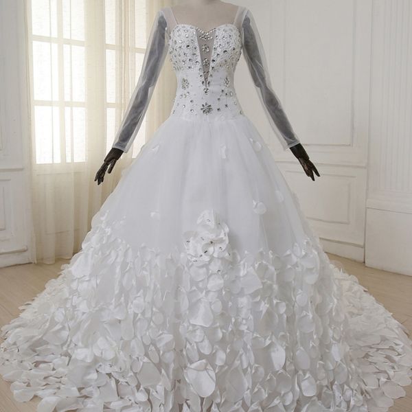 square neck ball gown wedding dresses with 3d flowers shining beaded ball gown wedding dresses with court train long sleeve wedding dress, White
square neck ball gown wedding dresses with 3d flowers shining beaded ball gown wedding dresses with court train long sleeve wedding dress, White