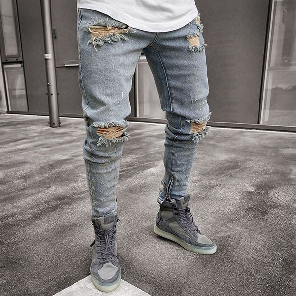 denim blue ripped designer jeans mens clothing draped slim fit holes zipper pencil pants hombes pantalones
denim blue ripped designer jeans mens clothing draped slim fit holes zipper pencil pants hombes pantalones