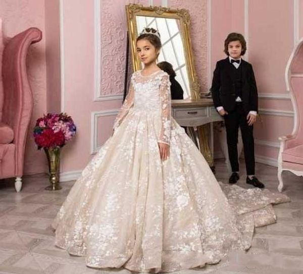 champagne flower girl dresses for weddings jewel neck laces flowers long sleeves court train little kids baby gowns first communion dresses, White;blue
champagne flower girl dresses for weddings jewel neck laces flowers long sleeves court train little kids baby gowns first communion dresses, White;blue