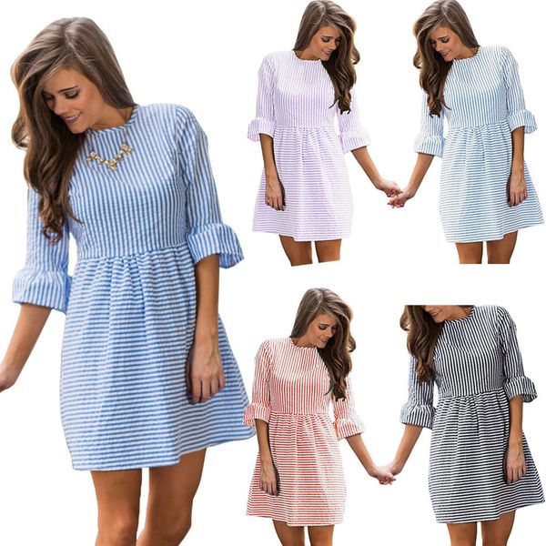 summer dress women ladies fashion round neck striped zipper flare sleeve casual mini a-line dresses woman party night vestidos, Black;gray 
summer dress women ladies fashion round neck striped zipper flare sleeve casual mini a-line dresses woman party night vestidos, Black;gray