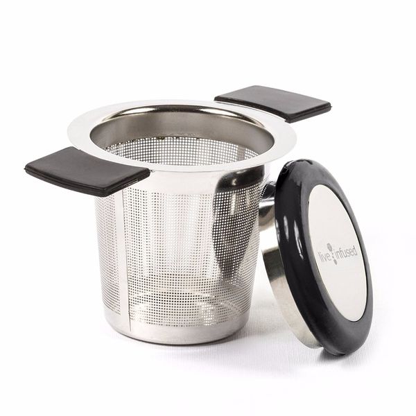 premium tea infuser brew-in-mug stainless steel with long handles for steeping loose leaf tea, lid included
premium tea infuser brew-in-mug stainless steel with long handles for steeping loose leaf tea, lid included