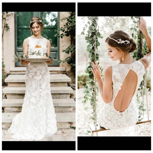 2020 romantic jewel neck simple wedding dresses sleeveless boho wedding dresses lace appliques backless wedding dresses with sweep train, White
2020 romantic jewel neck simple wedding dresses sleeveless boho wedding dresses lace appliques backless wedding dresses with sweep train, White