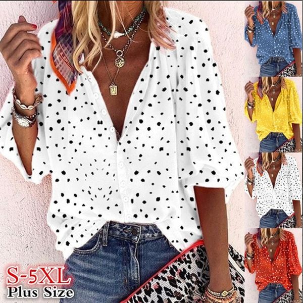 fashion women casual loose print long sleeve shirts casual v neck polka dot blouse plus size, White
fashion women casual loose print long sleeve shirts casual v neck polka dot blouse plus size, White