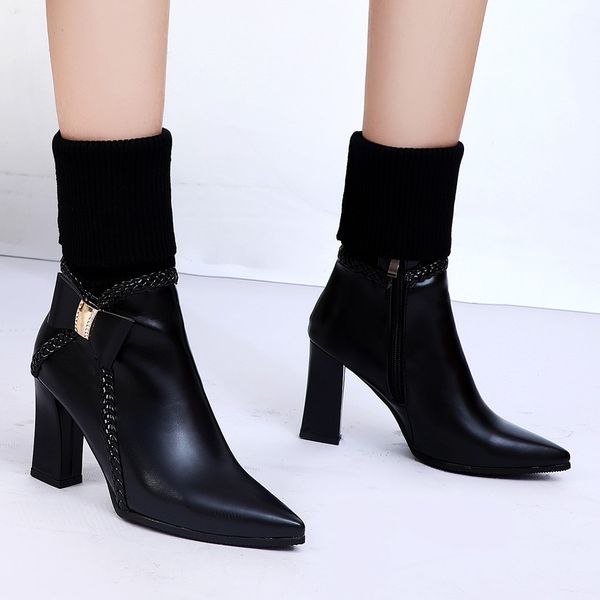 2019 women short boots high heels shoes winter high heel pointed head warm women's boots bow wool heel shoes #105, Black
2019 women short boots high heels shoes winter high heel pointed head warm women's boots bow wool heel shoes #105, Black