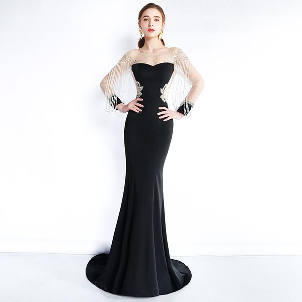 scoop neck mermaid long sleeve evening dresses long dress beading black evening dress robe, White;black
scoop neck mermaid long sleeve evening dresses long dress beading black evening dress robe, White;black