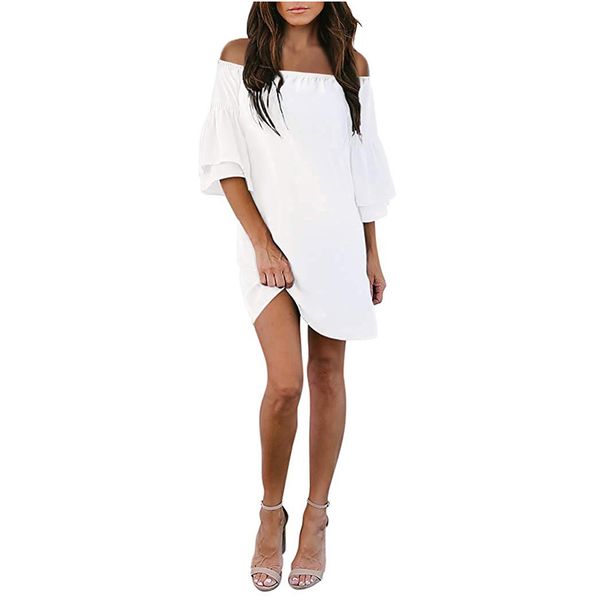 white off shoulder ruffled sleeve shift dress, Black;gray
white off shoulder ruffled sleeve shift dress, Black;gray