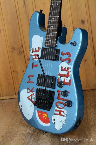 custom tom morello arm homeless metallic blue electric guitar emg pickups, black floyd rose tremolo bridge, white mop dot fingerboard inlay
custom tom morello arm homeless metallic blue electric guitar emg pickups, black floyd rose tremolo bridge, white mop dot fingerboard inlay