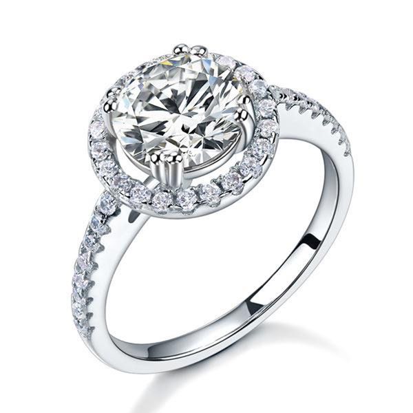 exquisite 925 sterling silver wedding rings engagement party halo ring 2 ct created diamond ring jewellery gift, Slivery;golden