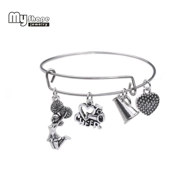 my shape stainless steel adjustable wire bangle love cheerleading bracelet with megaphone charms silver plated jewelry for women, Black
my shape stainless steel adjustable wire bangle love cheerleading bracelet with megaphone charms silver plated jewelry for women, Black
