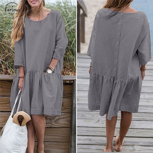 spring summer dress casual spring loose women o neck 3 4 sleeve ruffle swing cotton solid color knee length dress, Black;gray
spring summer dress casual spring loose women o neck 3 4 sleeve ruffle swing cotton solid color knee length dress, Black;gray