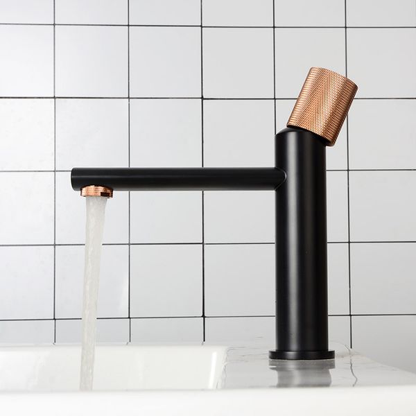 

matt black & gold rose faucet 100% brass bathroom basin faucet knurling design deck mounted water mixer tap brushed gold