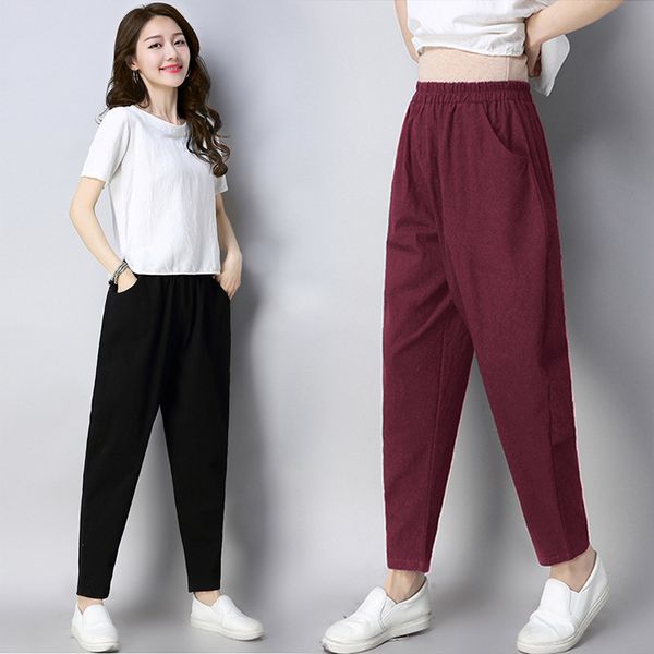 p shoot 2020 spring and summer new style large size dress loose-fit wide-leg women's casual pants elastic waist flax capri p, Black;white
p shoot 2020 spring and summer new style large size dress loose-fit wide-leg women's casual pants elastic waist flax capri p, Black;white