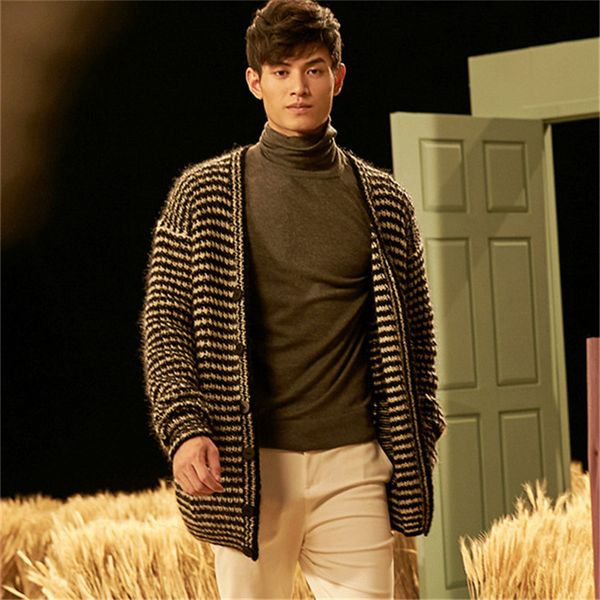 100% hand made pure wool vneck knit men fashion black white striped h-straight cardigan sweater customized, White;black
100% hand made pure wool vneck knit men fashion black white striped h-straight cardigan sweater customized, White;black