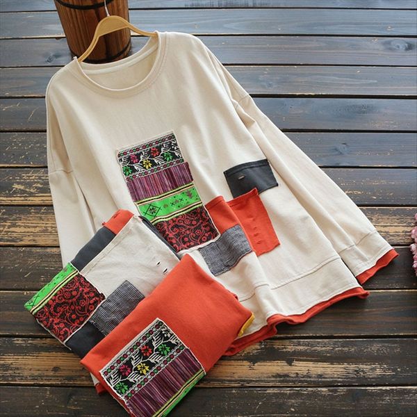 women's clothing season 7433 artistic loose long-sleeved t-shirt stitching t-shirt cloth fake two-piece round collar mid-length top, White
women's clothing season 7433 artistic loose long-sleeved t-shirt stitching t-shirt cloth fake two-piece round collar mid-length top, White