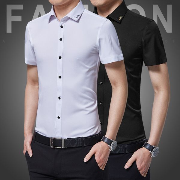 2020 men's new cultivate one's morality thin short sleeve shirt neckline embroidery non-iron anti-wrinkle solid color shirt, White;black
2020 men's new cultivate one's morality thin short sleeve shirt neckline embroidery non-iron anti-wrinkle solid color shirt, White;black