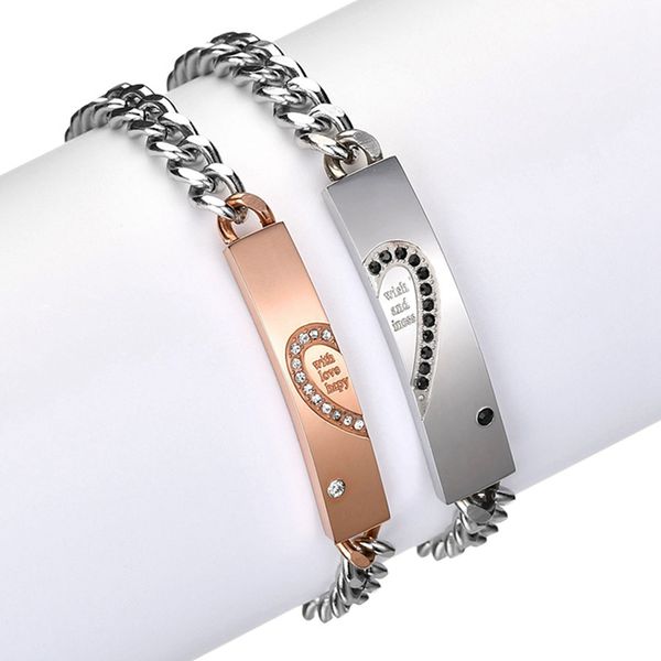 couple bracelet gift for his matching stainless steel love puzzle set with zircon bracelet his queen her king jewelry, Black
couple bracelet gift for his matching stainless steel love puzzle set with zircon bracelet his queen her king jewelry, Black