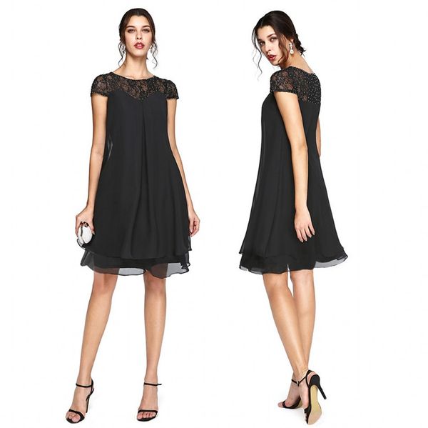modern black knee length mother of bride groom dress for weddings formal a line sheer neck beaded cap sleeve plus size mother wears, Black;red
modern black knee length mother of bride groom dress for weddings formal a line sheer neck beaded cap sleeve plus size mother wears, Black;red