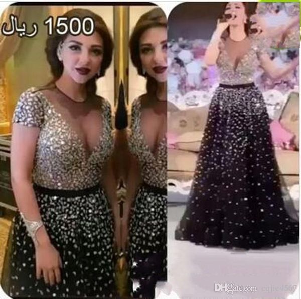 2019 new black evening dresses real images vestidos sheer crew neckline short sleeves blingbling beaded sweep train celebrity gowns, Black;red
2019 new black evening dresses real images vestidos sheer crew neckline short sleeves blingbling beaded sweep train celebrity gowns, Black;red