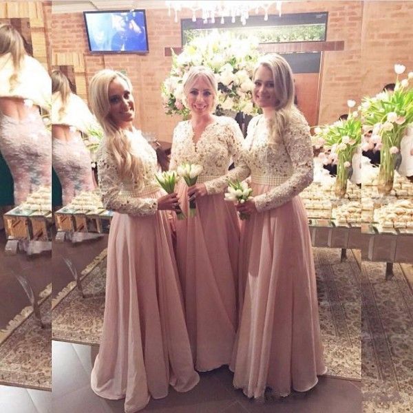 2019 modern bridesmaid dresses long sleeve v neck lace bodice dusty pink chiffon skirt pearls beading modern wed maid of honor dresses, White;pink
2019 modern bridesmaid dresses long sleeve v neck lace bodice dusty pink chiffon skirt pearls beading modern wed maid of honor dresses, White;pink