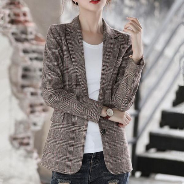 women blazers jackets 2019 elegant casual houndstooth plaid print long sleeve slim fit ladies suit coat female large plus size, White;black
women blazers jackets 2019 elegant casual houndstooth plaid print long sleeve slim fit ladies suit coat female large plus size, White;black