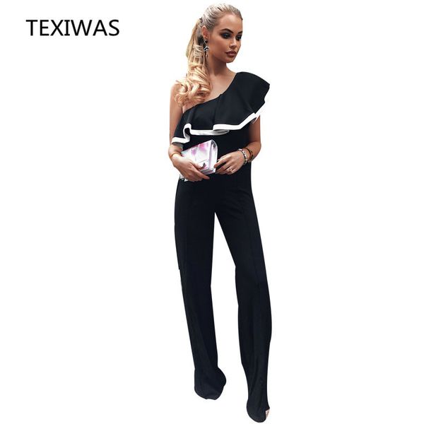 texiwas 2018 spring and autumn new oblique collar ruffles jumpsuits ladies fashion slim wide leg slim trousers, Black;white
texiwas 2018 spring and autumn new oblique collar ruffles jumpsuits ladies fashion slim wide leg slim trousers, Black;white