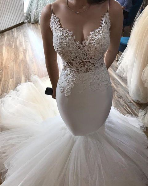 2019 mondern style lace wedding dresses spaghetti straps mermaid sweep train bridal gowns vestido de noiva custom made size, White
2019 mondern style lace wedding dresses spaghetti straps mermaid sweep train bridal gowns vestido de noiva custom made size, White