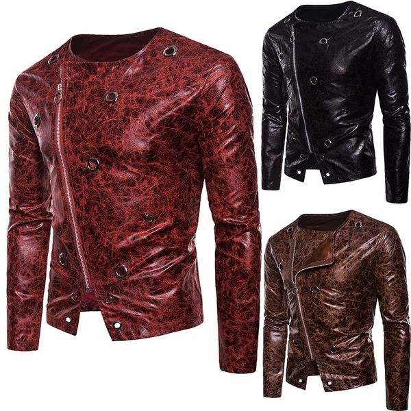 autumn and winter dark stripes leather oblique zipper iron hoop decoration leather coat-style short men jacket j23, Black
autumn and winter dark stripes leather oblique zipper iron hoop decoration leather coat-style short men jacket j23, Black