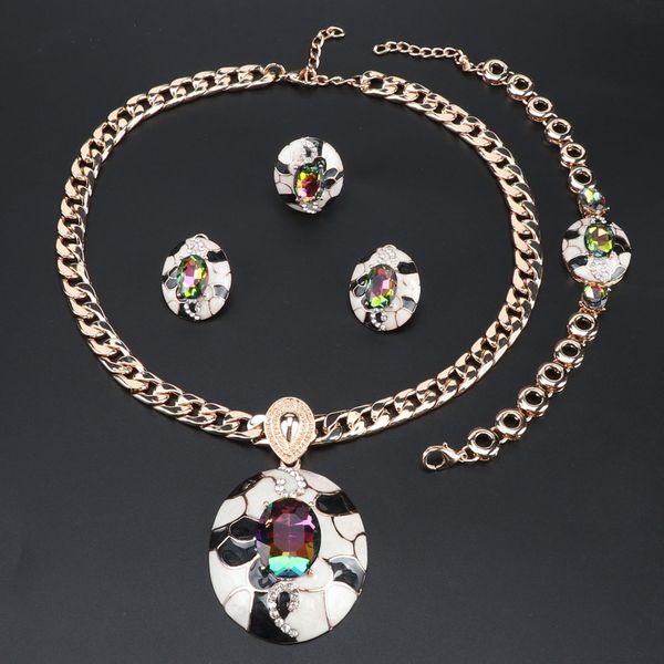 oeoeos new jewelry sets enamel crystal pendant necklace earrings bracelet ring set women accessories, Silver
oeoeos new jewelry sets enamel crystal pendant necklace earrings bracelet ring set women accessories, Silver