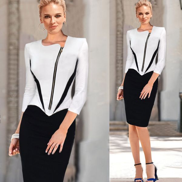 2020 ladies elegant long sleeve black and white dress pencil women formal dresses suit for work party tunic office bodycon half, White;black
2020 ladies elegant long sleeve black and white dress pencil women formal dresses suit for work party tunic office bodycon half, White;black