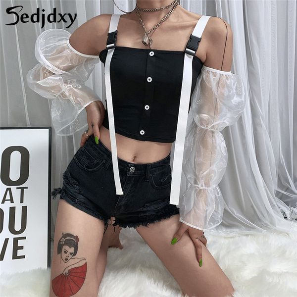 off shoulder navel bare crop mesh front button tank fashion casual lady streetwear 2019 new, White
off shoulder navel bare crop mesh front button tank fashion casual lady streetwear 2019 new, White