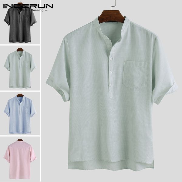incerun 2020 summer mens short sleeve shirt man solid color cotton stand collar wash striped shirts casual button camisa, White;black
incerun 2020 summer mens short sleeve shirt man solid color cotton stand collar wash striped shirts casual button camisa, White;black