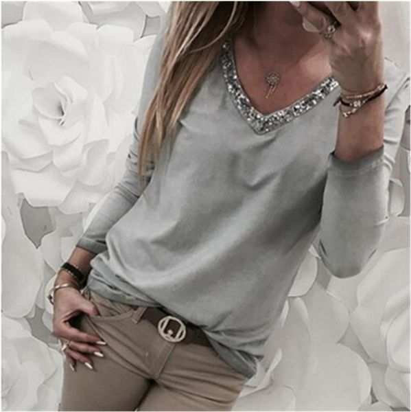 spring new fashion women's casual clothing v-neck sequins long sleeved shirt plus size blouse s-5xl 2020, White
spring new fashion women's casual clothing v-neck sequins long sleeved shirt plus size blouse s-5xl 2020, White