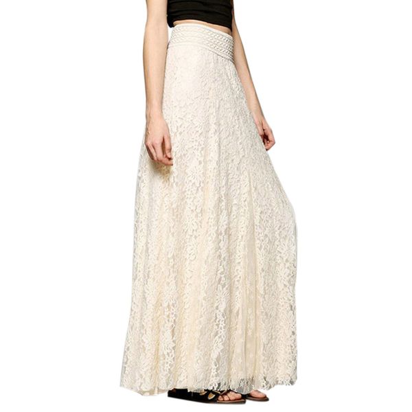 women lace pleated skirts double layer full length white beige sundress long maxi elastic waist skirt boho style *20, Black
women lace pleated skirts double layer full length white beige sundress long maxi elastic waist skirt boho style *20, Black