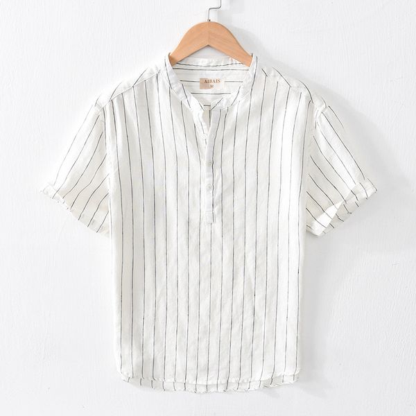 2020 men fresh yarn dyed flax stripe short sleeve pullover shirt youth casual stand collar linen shirt, White;black
2020 men fresh yarn dyed flax stripe short sleeve pullover shirt youth casual stand collar linen shirt, White;black